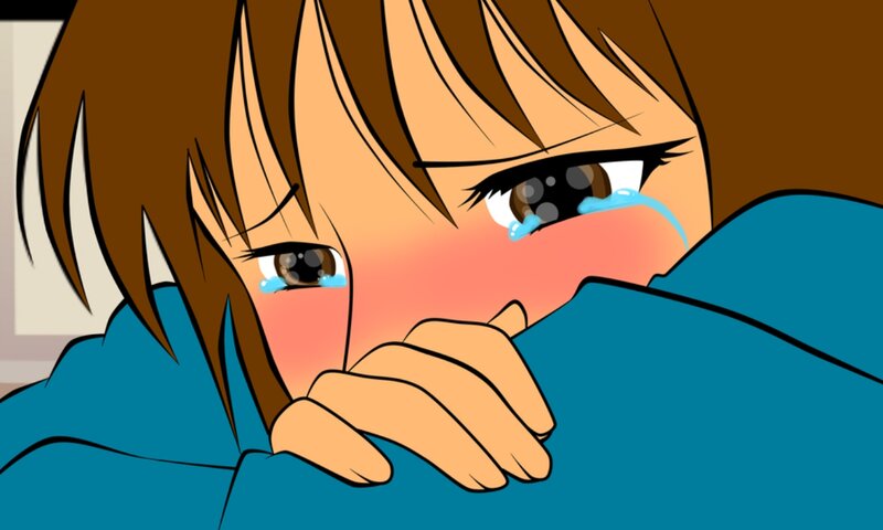 Anime Character Crying — Blue, Sad