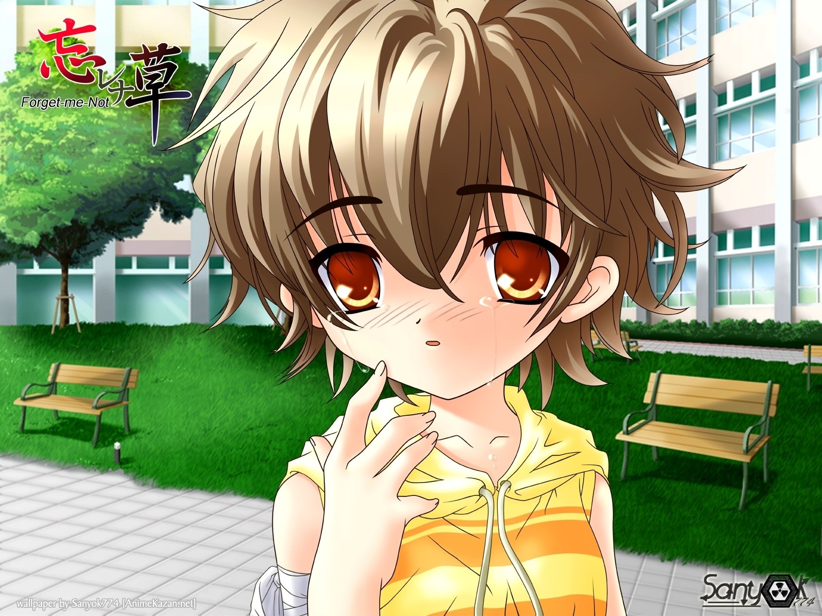 anime character crying in park