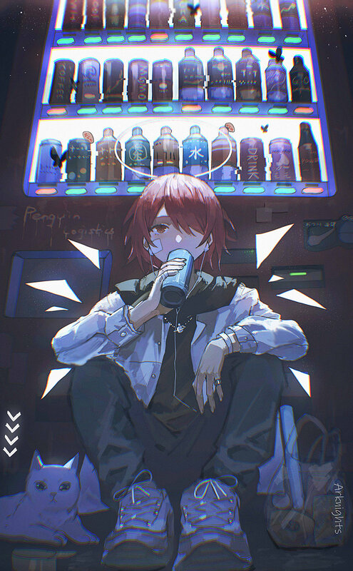 Anime Character Drinking — Blue, Calm, Night