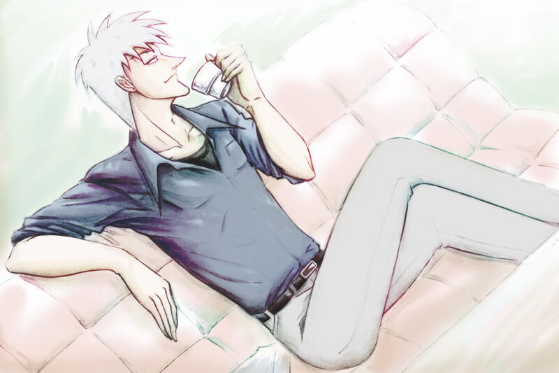 anime character drinking coffee