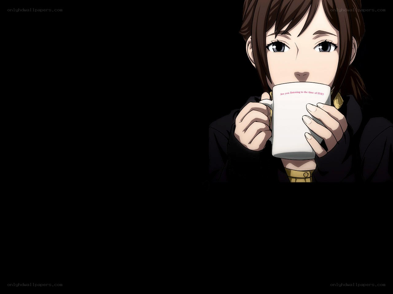anime character drinking from mug