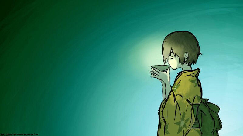 Anime Character Drinking — Green