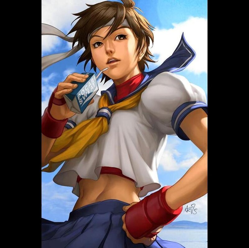 Anime Character Drinking Juice — Blue