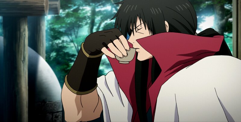 anime character drinking tea