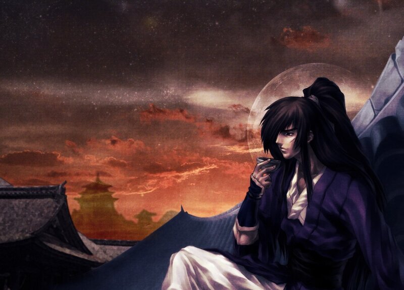 Anime Character Drinking Tea — Purple
