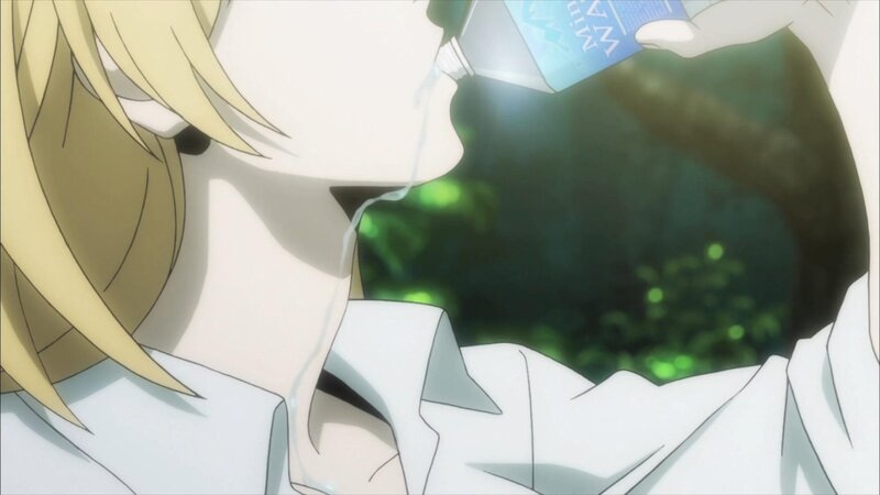 anime character drinking water