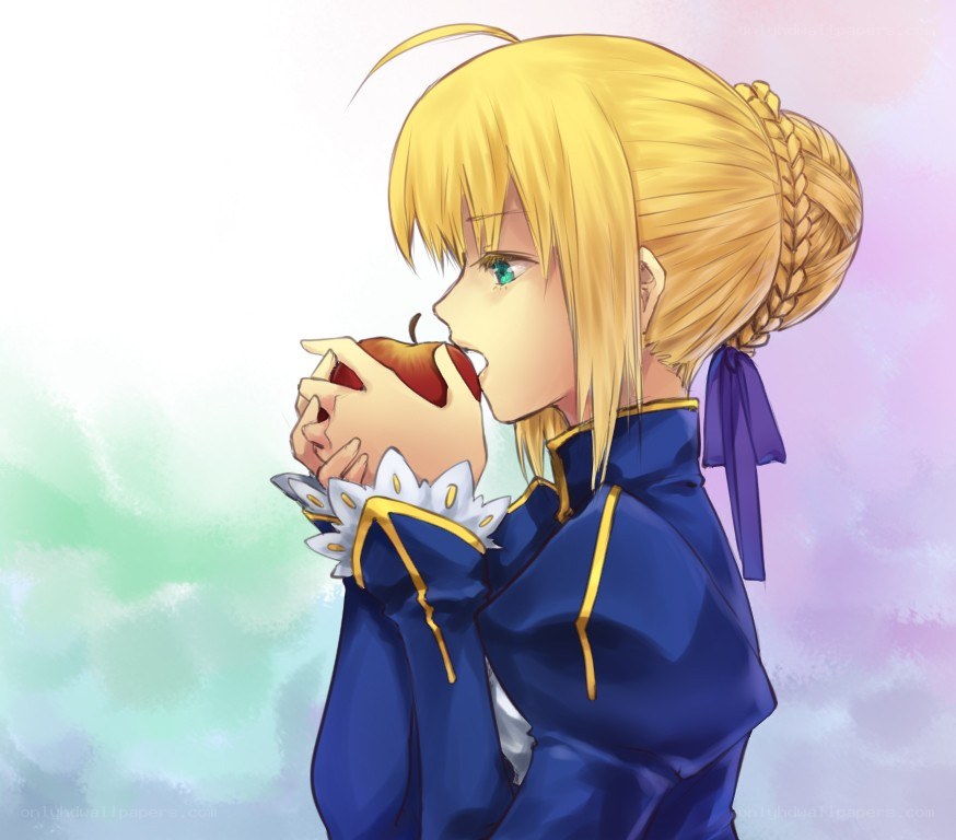 anime character eating apple