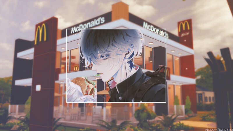 Anime Character Eating Burger — Blue