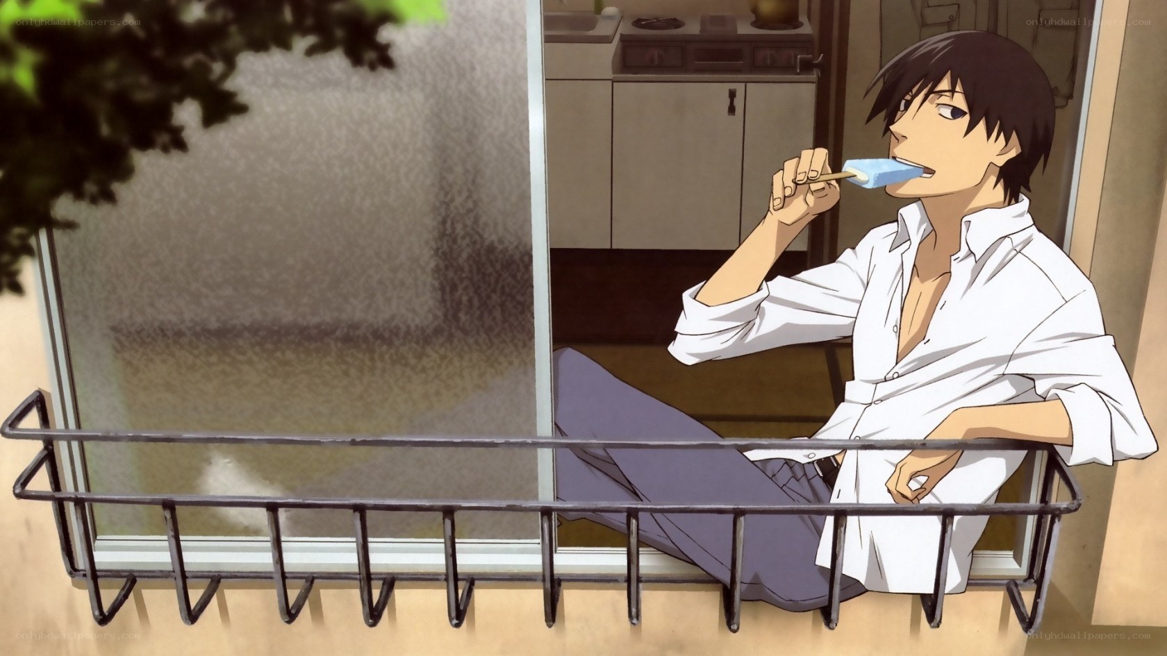 anime character eating ice pop