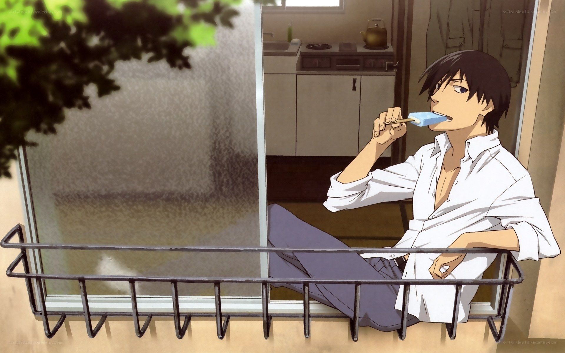 anime character eating ice pop