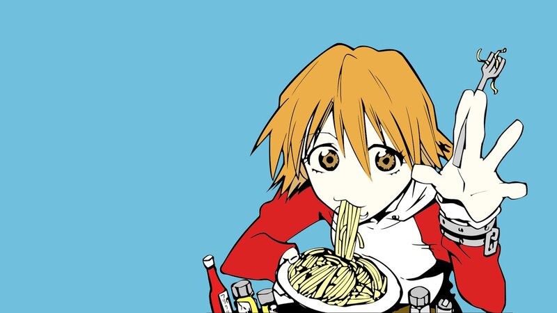 Anime Character Eating Noodles — Blue