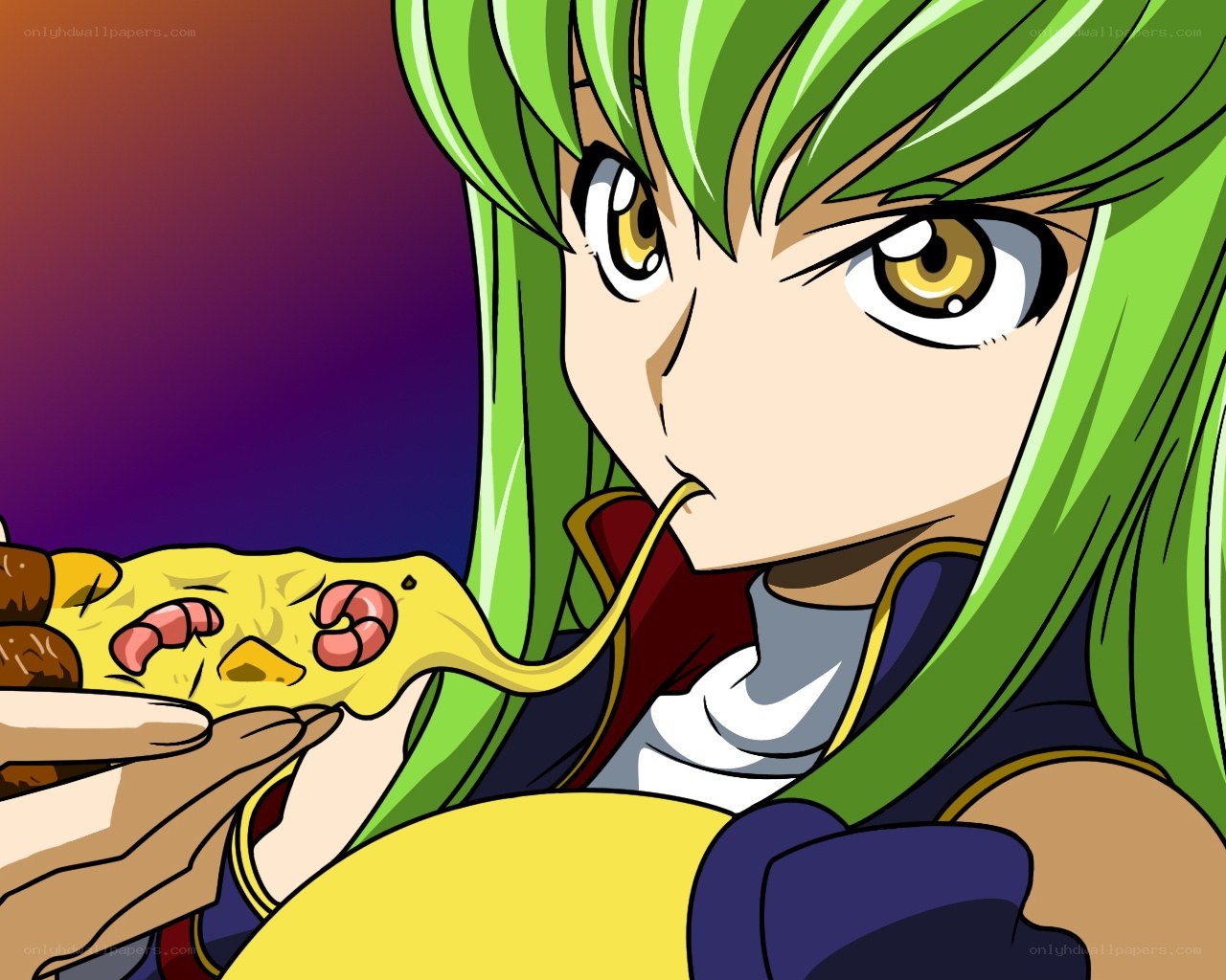 anime character eating pizza