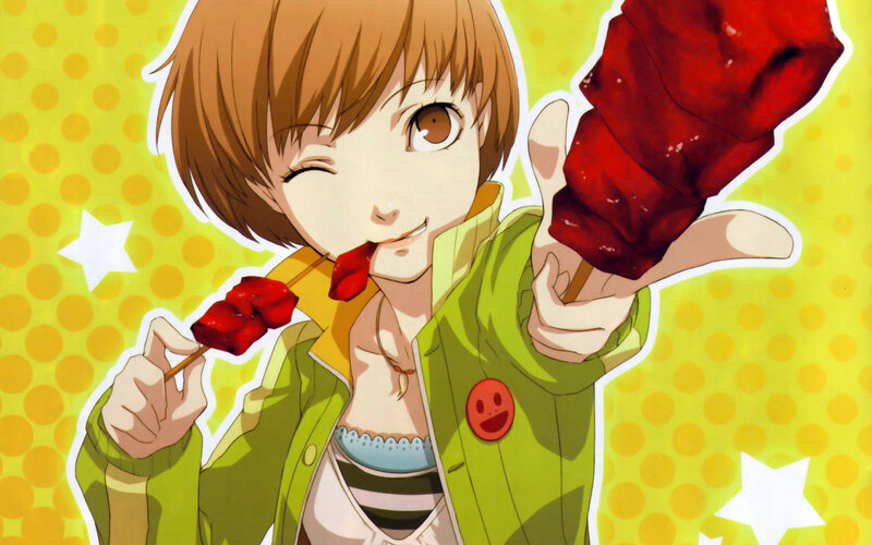 Anime Character Eating Skewers — Yellow