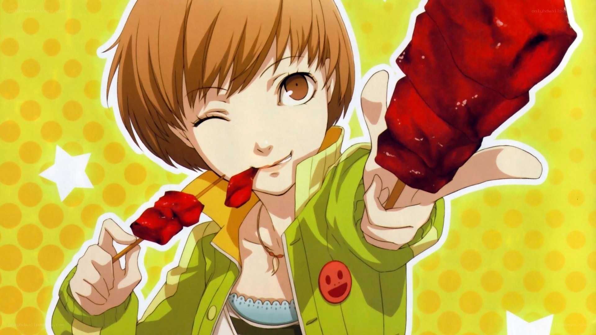 anime character eating skewers