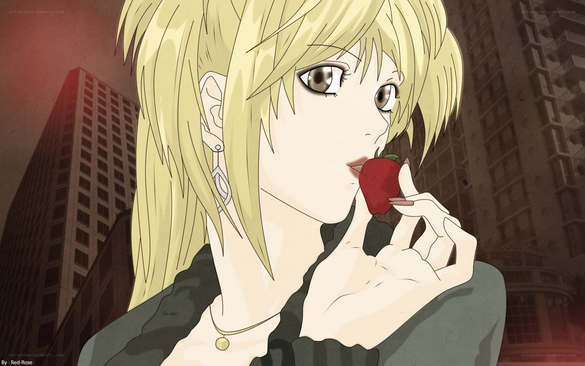 anime character eating strawberry