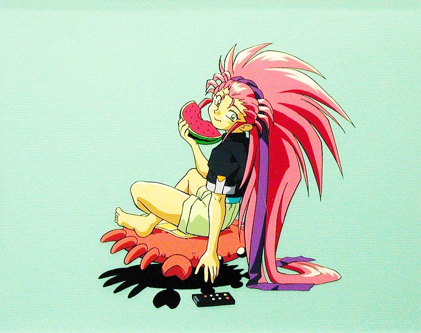anime character eating watermelon