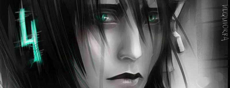 Anime Character Face — Black, Dramatic, Digital Art, Green Eyes