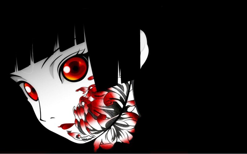 Anime Character Face — Black, Dramatic, Digital Art, Red Eyes
