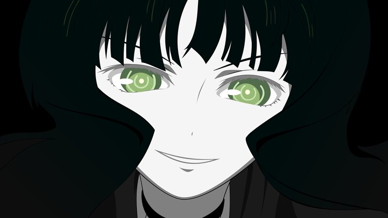 Anime Character Face — Black, Dramatic, Green Eyes