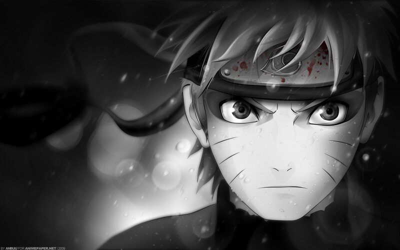 Anime Character Face — Black, Dramatic, Headband, Blood, Rain