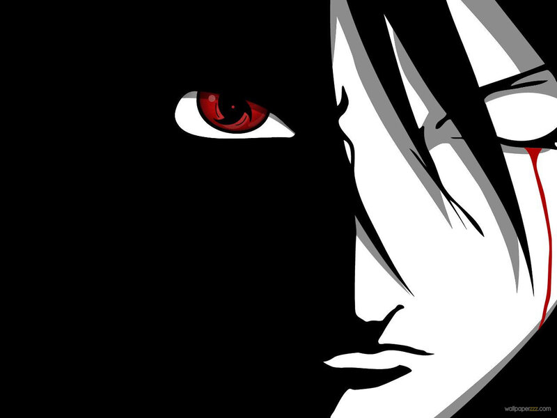 Anime Character Face — Black, Dramatic, Manga, Red Eye, Blood Tear