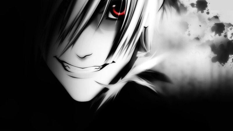 Anime Character Face — Black, Dramatic, Manga, Red Eye, Smile
