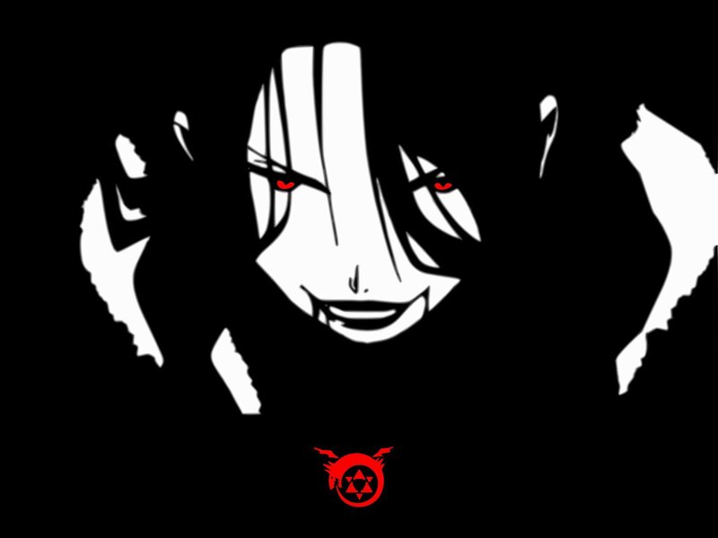 Anime Character Face — Black, Dramatic, Manga, Red Eyes, Alchemical Symbol, White