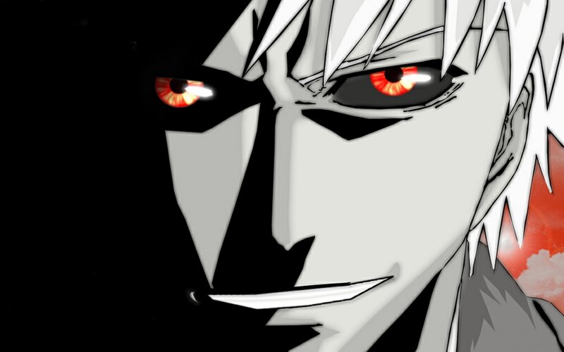 Anime Character Face — Black, Dramatic, Manga, Red Eyes, White Hair