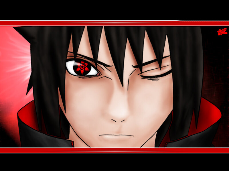 Anime Character Face — Black, Dramatic, Red Eyes, Black Hair, Akatsuki Cloak