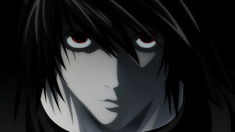 Anime Character Face — Black, Dramatic, Red Eyes, Black Hair