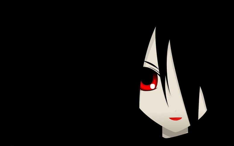 Anime Character Face — Black, Dramatic, Red Eyes, Black Hair, White Skin
