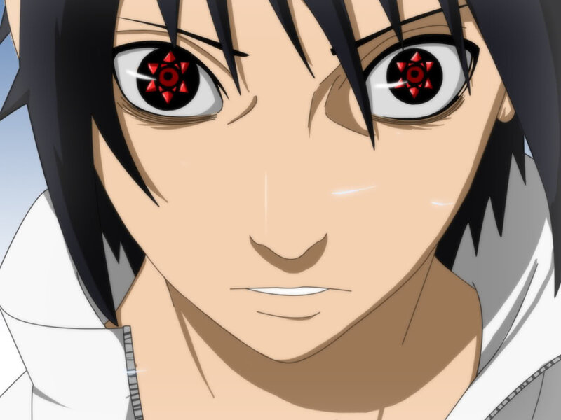 Anime Character Face — Black, Intense, Eyes, Hair, White Shirt