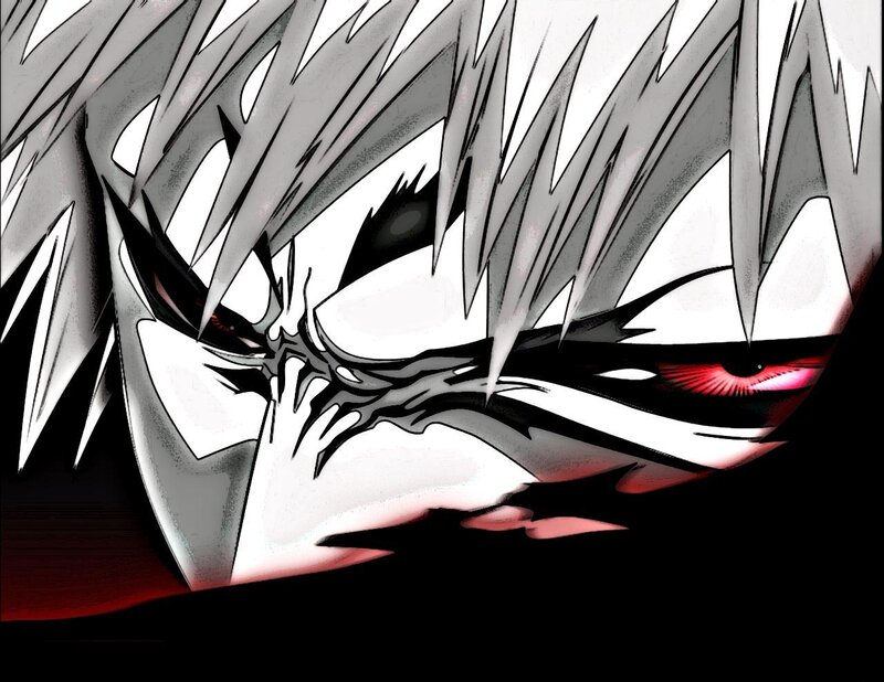 Anime Character Face — Black, Intense, Manga, Spiky Hair, Red Eyes