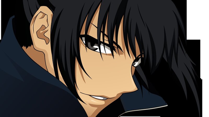 Anime Character Face — Black, Serious, Black Hair, Ear, Dark Clothing