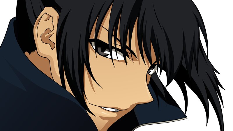Anime Character Face — Black, Serious, Black Hair, Ear