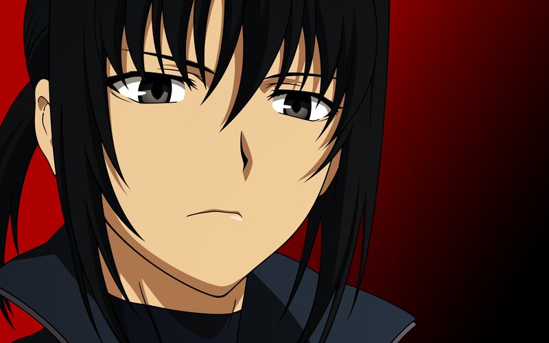 Anime Character Face — Black, Serious, Black Hair, Red Background