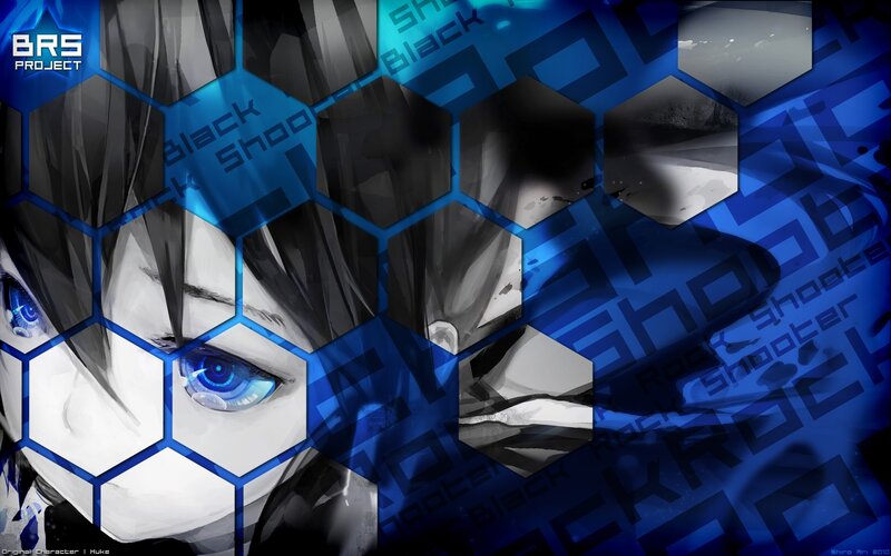 Anime Character Face — Blue, Dramatic, Digital Art, Hexagon Pattern