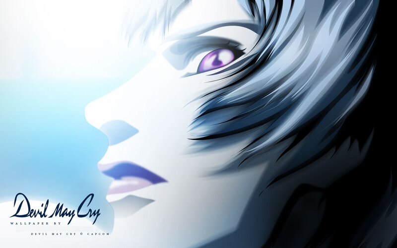 Anime Character Face — Blue, Dramatic, Digital Art, Purple Eyes, White Hair