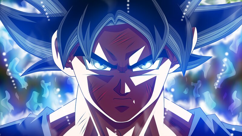 Anime Character Face — Blue, Intense, Blue Hair