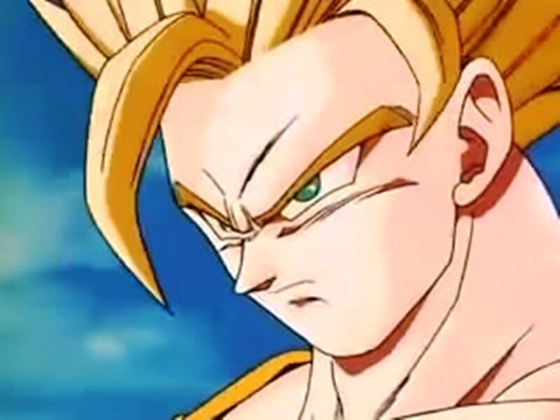 Anime Character Face — Blue, Intense, Spiky Hair