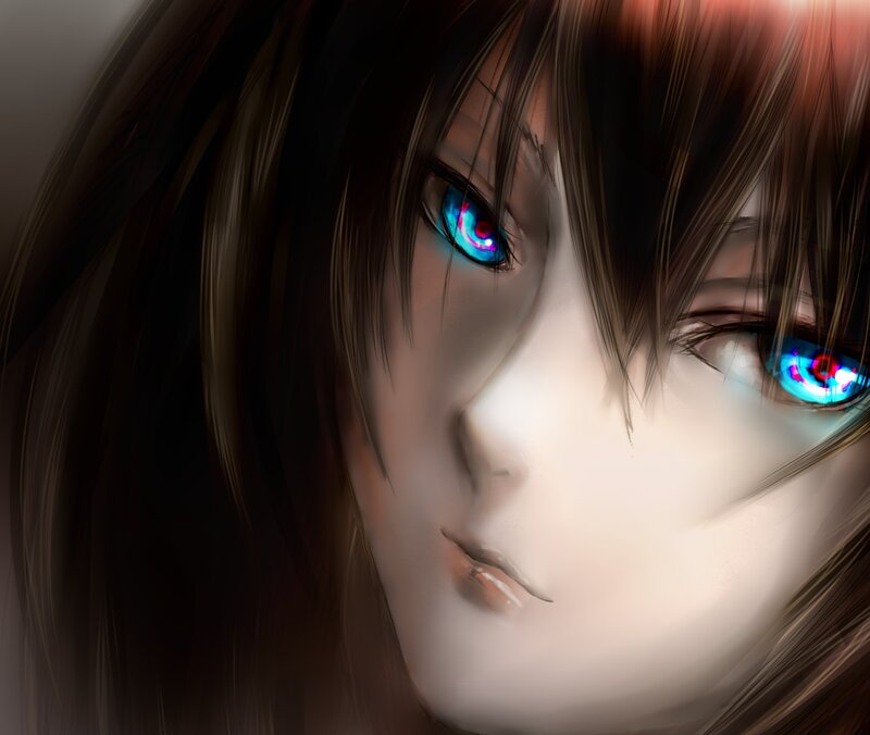 Anime Character Face — Brown, Dramatic, Digital Art, Eyes, Hair