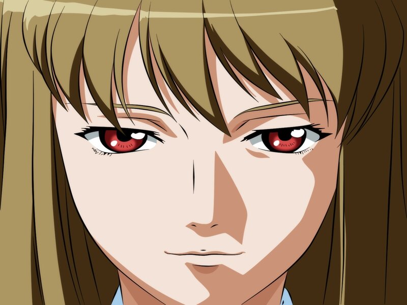 Anime Character Face — Brown, Intense, Red Eyes