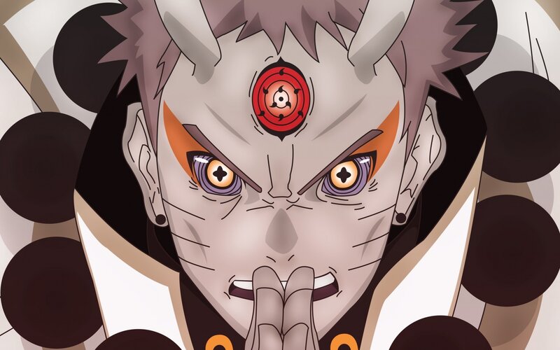 Anime Character Face — Gray, Intense, Red Eye Symbol