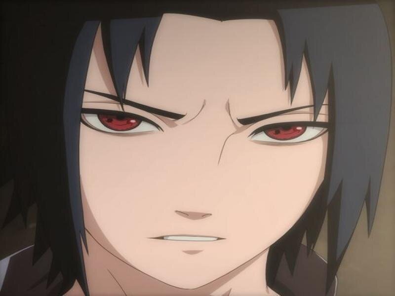 Anime Character Face — Gray, Intense, Red Eyes