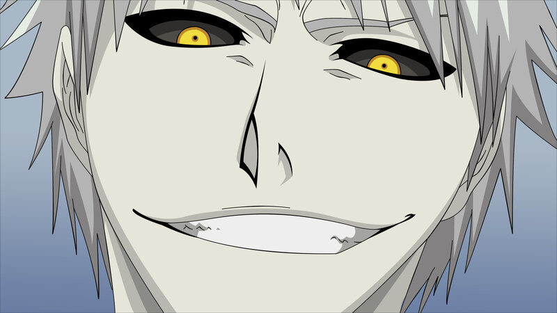 Anime Character Face — Gray, Intense, Yellow Eyes