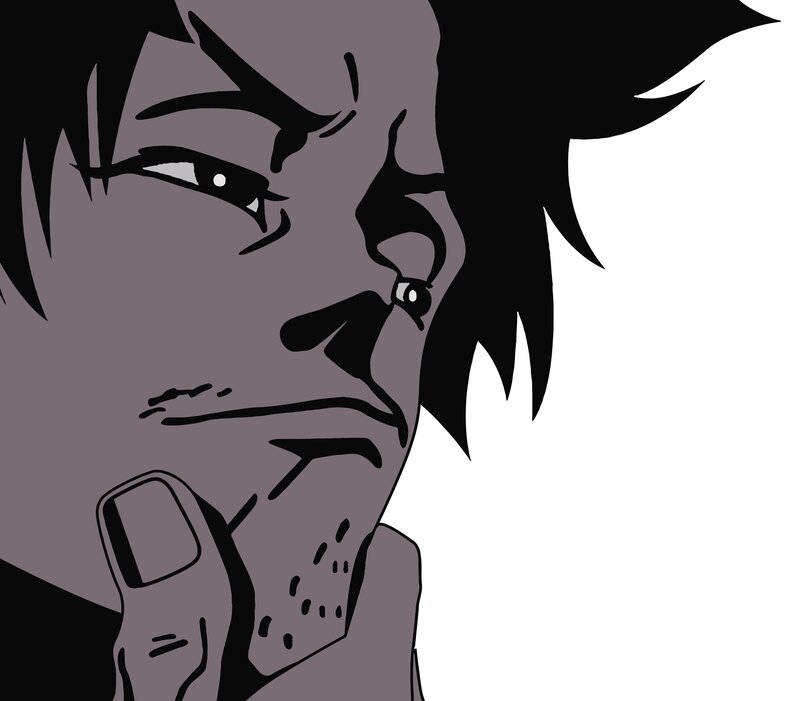 Anime Character Face — Gray, Serious, Manga, Hand