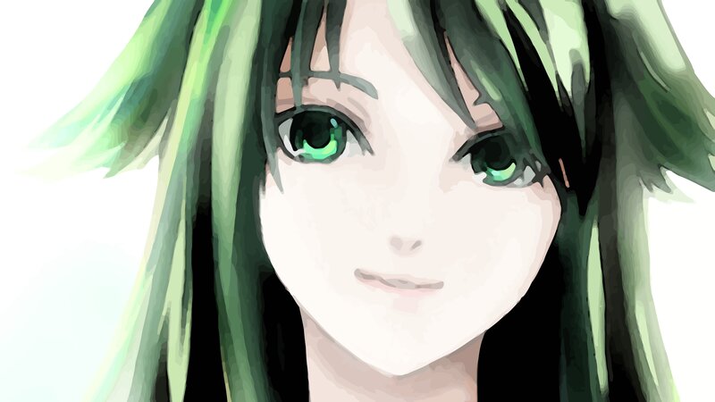 Anime Character Face — Green, Calm, Digital Art