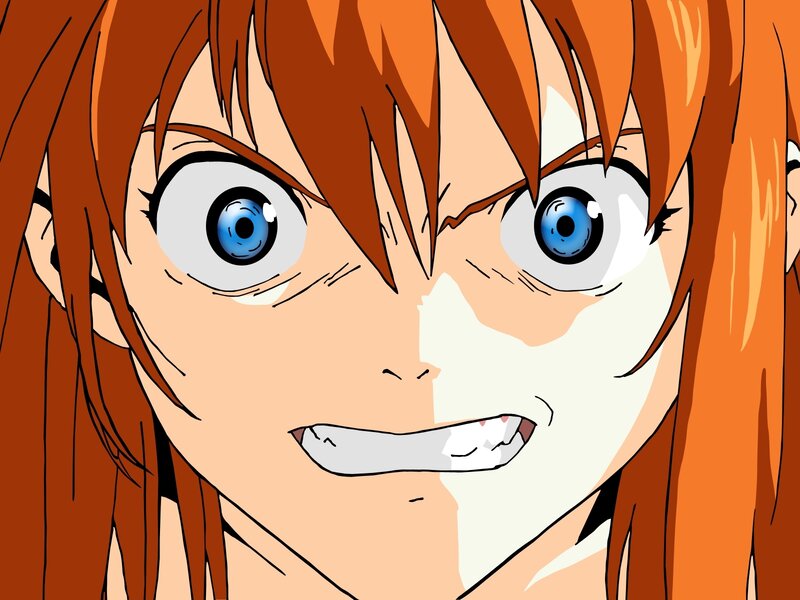 Anime Character Face — Orange, Intense, Blue Eyes