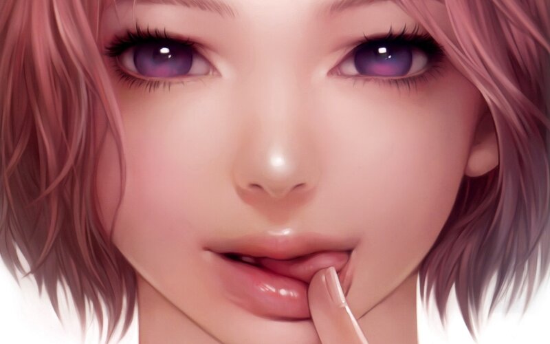 Anime Character Face — Pink, Calm, Digital Art