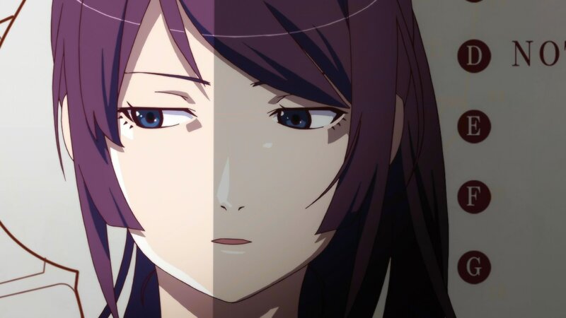 Anime Character Face — Purple, Dramatic, Eyes, Hair, Text